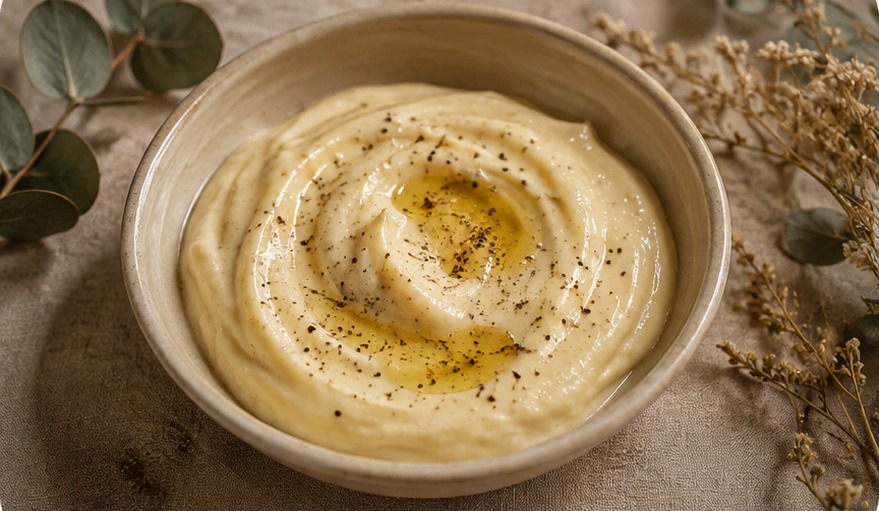 Silky whipped garlic puree finished with olive oil and cracked pepper